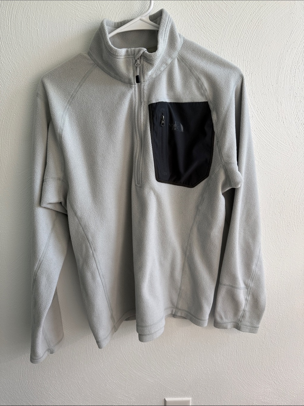 The North Face Light Gray Half-Zip Fleece with Black Chest Pocket